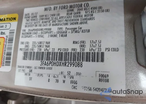2017 Ford Fusion Se from USA, damaged, VIN 3FA6P0HDXHR299088